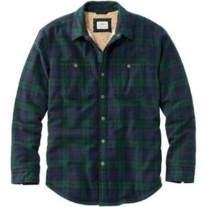 LL Bean Sherpa Lined Scotch Plaid Flannel Shirt Jacket Slightly Fitted XL